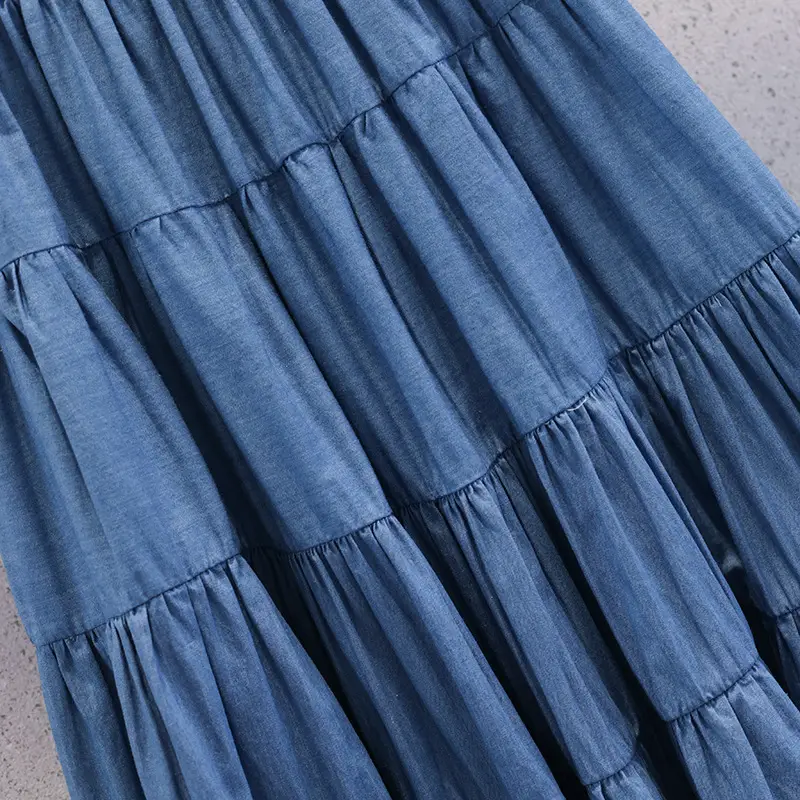 Blue Tiered Girl's Skirt Mid-Length Summer Wear - Image 4