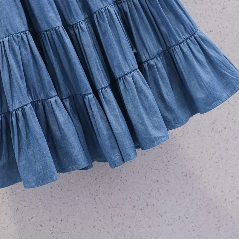 Blue Tiered Girl's Skirt Mid-Length Summer Wear - Image 5