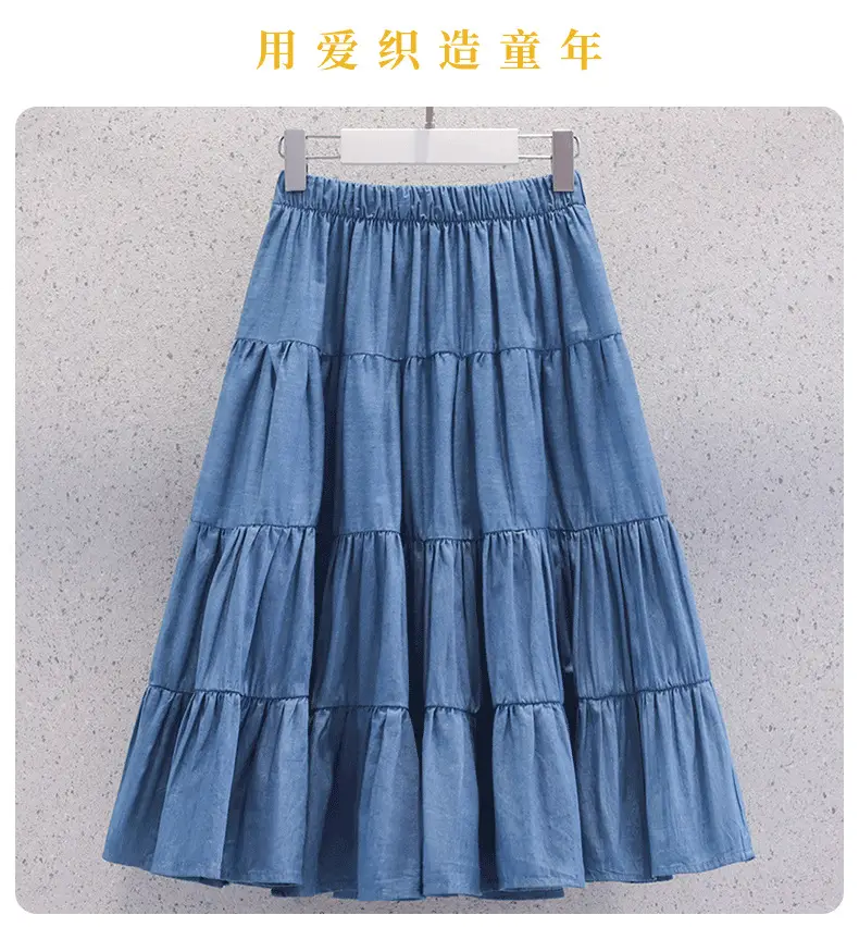 Blue Tiered Girl's Skirt Mid-Length Summer Wear — feature 1