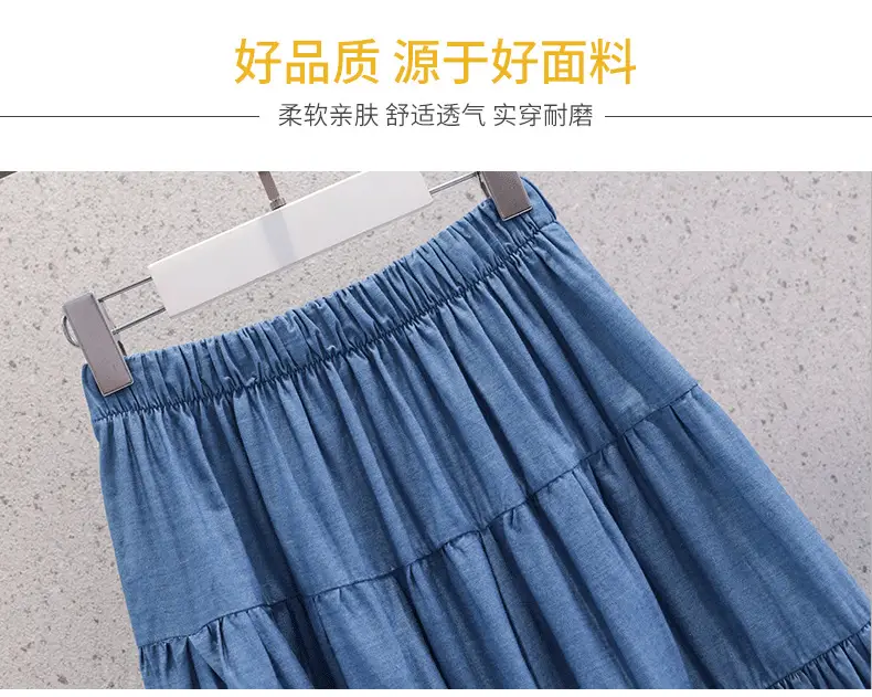Blue Tiered Girl's Skirt Mid-Length Summer Wear — feature 2