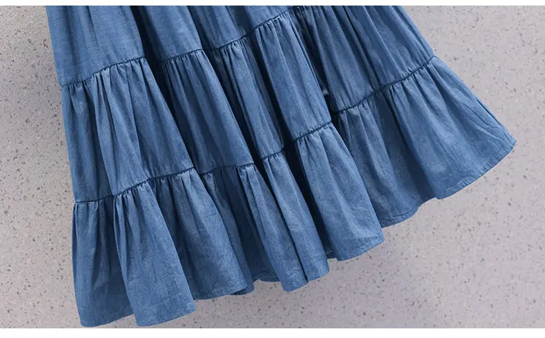 Blue Tiered Girl's Skirt Mid-Length Summer Wear — feature 3