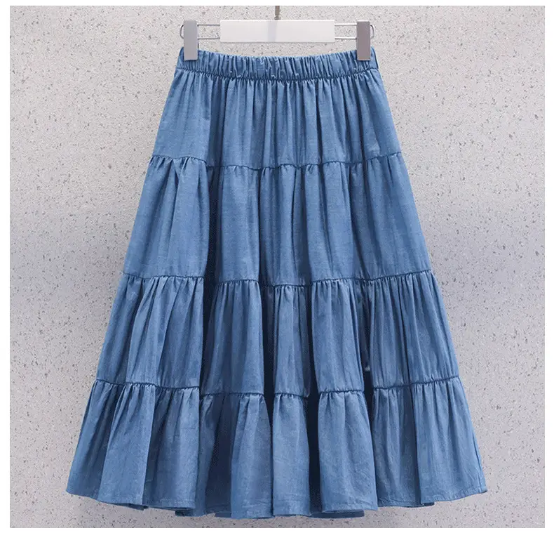 Blue Tiered Girl's Skirt Mid-Length Summer Wear — feature 5