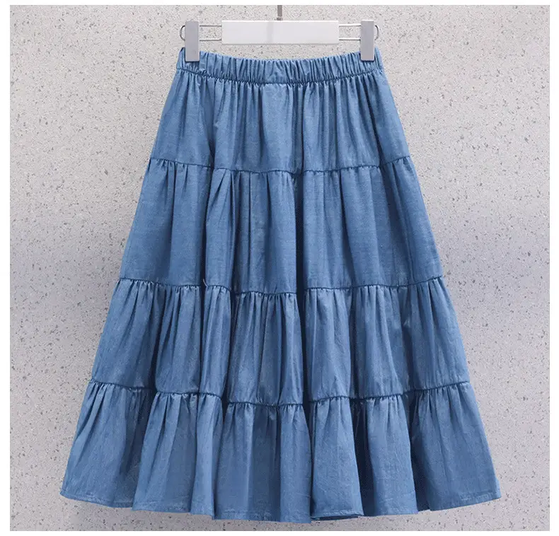Blue Tiered Girl's Skirt Mid-Length Summer Wear — feature 6