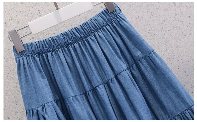 Blue Tiered Girl's Skirt Mid-Length Summer Wear — feature 7