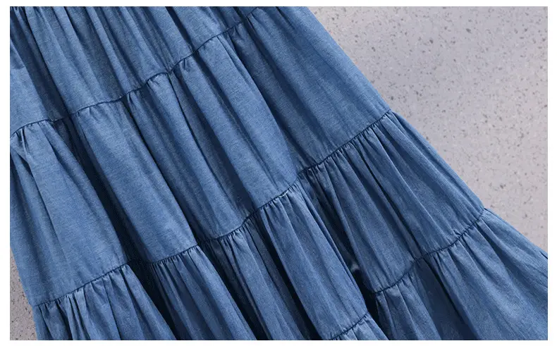 Blue Tiered Girl's Skirt Mid-Length Summer Wear — feature 8