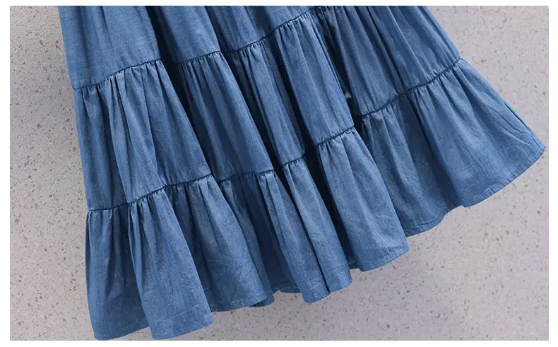 Blue Tiered Girl's Skirt Mid-Length Summer Wear — feature 9