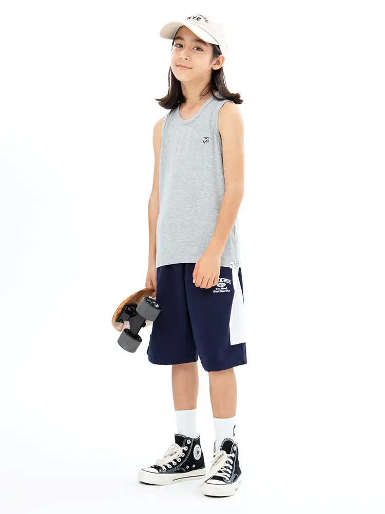 Gray Sleeveless Sports Vest for Boys Middle to Big Kids - Image 7