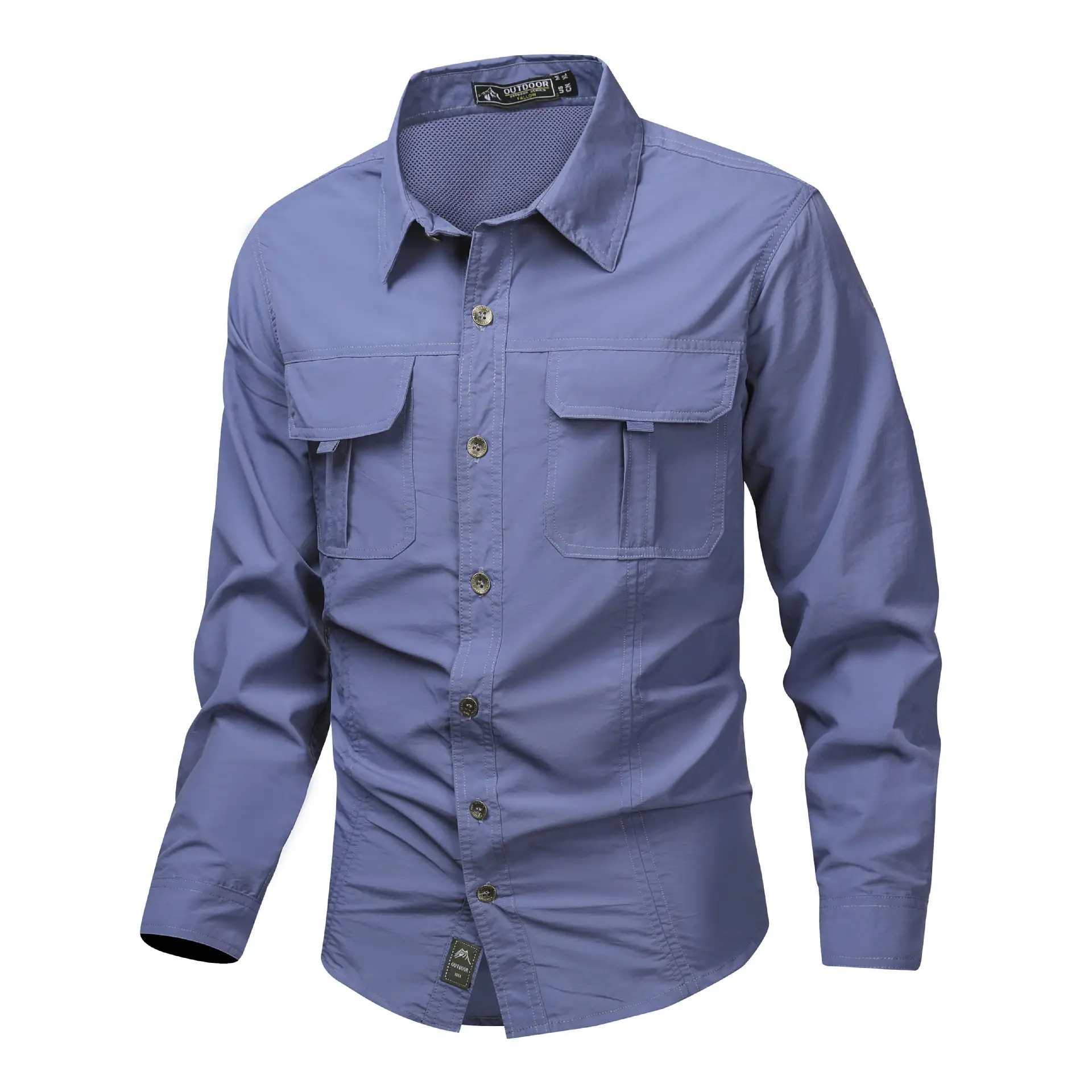 Men's Blue Long Sleeve Button-Up Shirt Spring Summer — feature 14