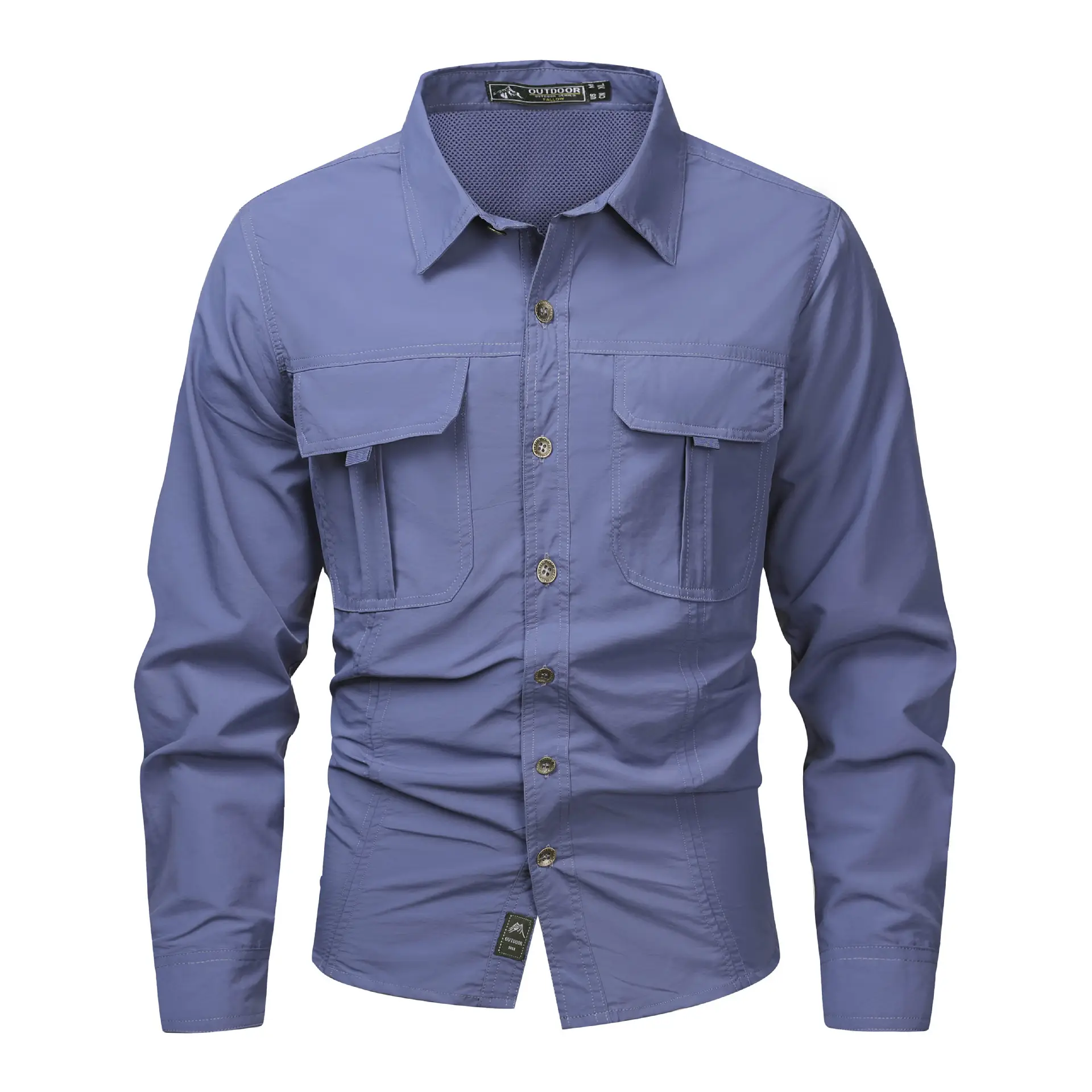 Men's Blue Long Sleeve Button-Up Shirt Spring Summer - Image 6