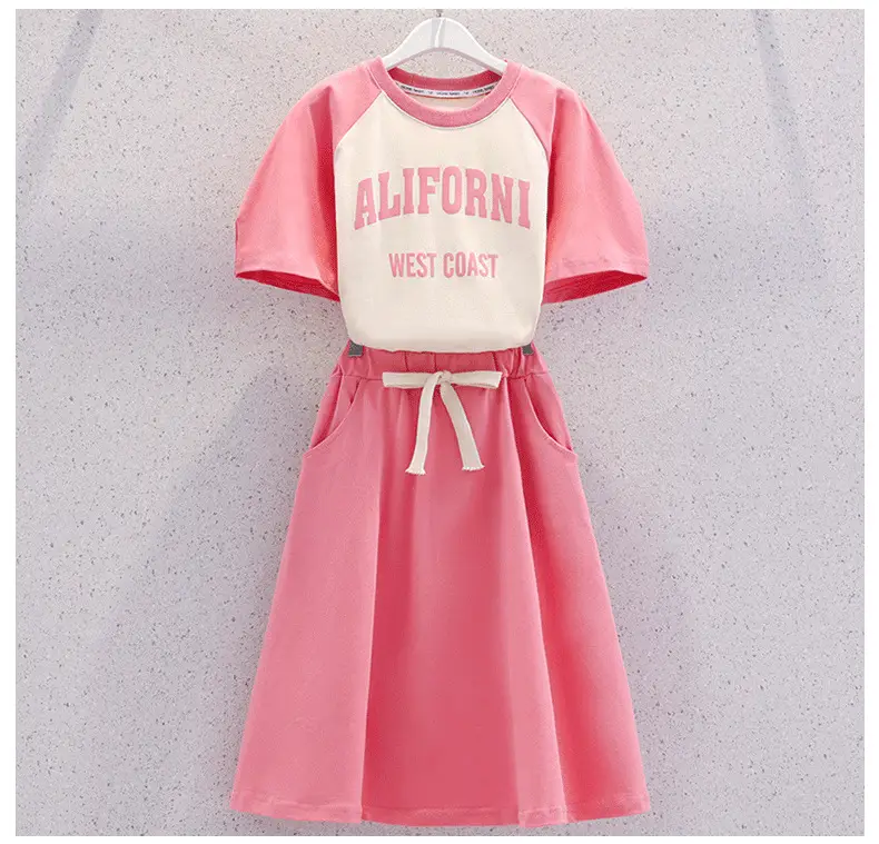 Girls' Pink Bow Skirt Set Summer Wear — feature 6