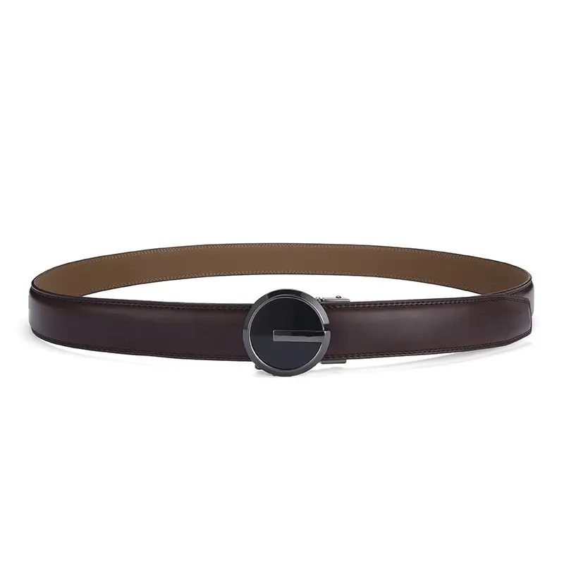 Men's Brown Genuine Leather Belt with Gold Buckle 3.5cm Gap - Image 12