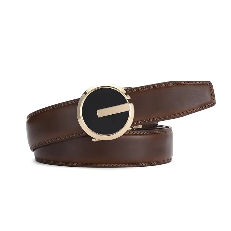 Men's Brown Genuine Leather Belt with Gold Buckle 3.5cm Gap β feature 11