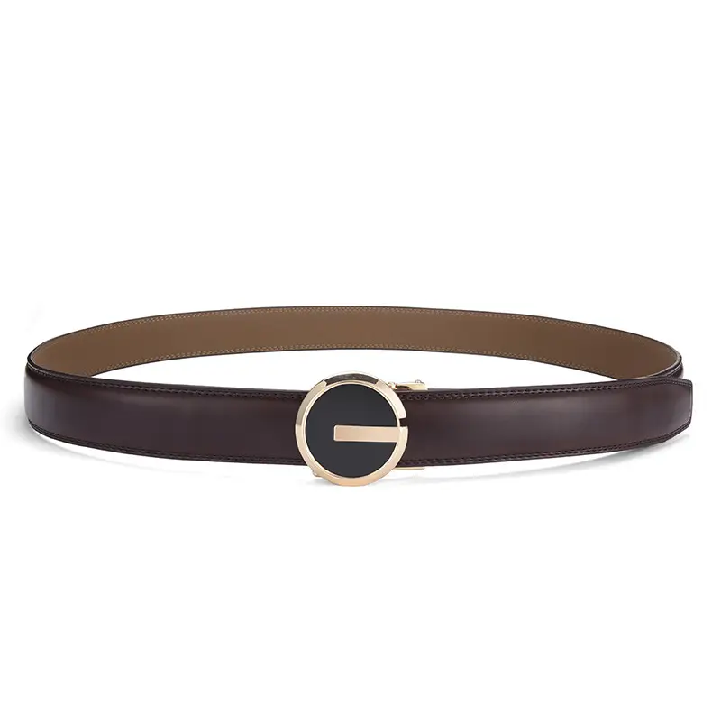 Men's Brown Genuine Leather Belt with Gold Buckle 3.5cm Gap β feature 19