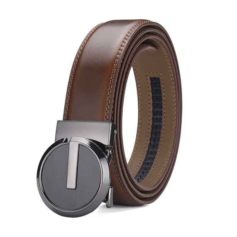 Men's Brown Genuine Leather Belt with Gold Buckle 3.5cm Gap β feature 4