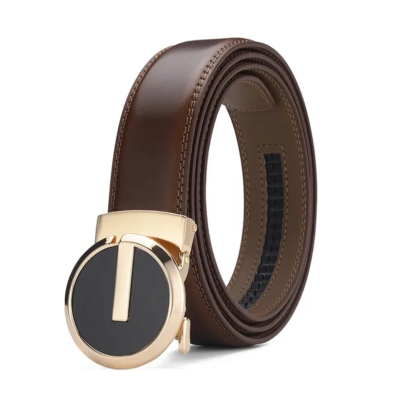 Men's Brown Genuine Leather Belt with Gold Buckle 3.5cm Gap β feature 5
