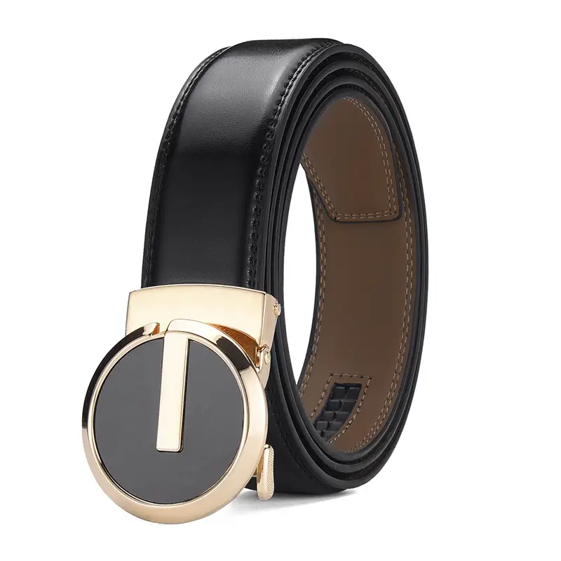 Men's Brown Genuine Leather Belt with Gold Buckle 3.5cm Gap - Image 2