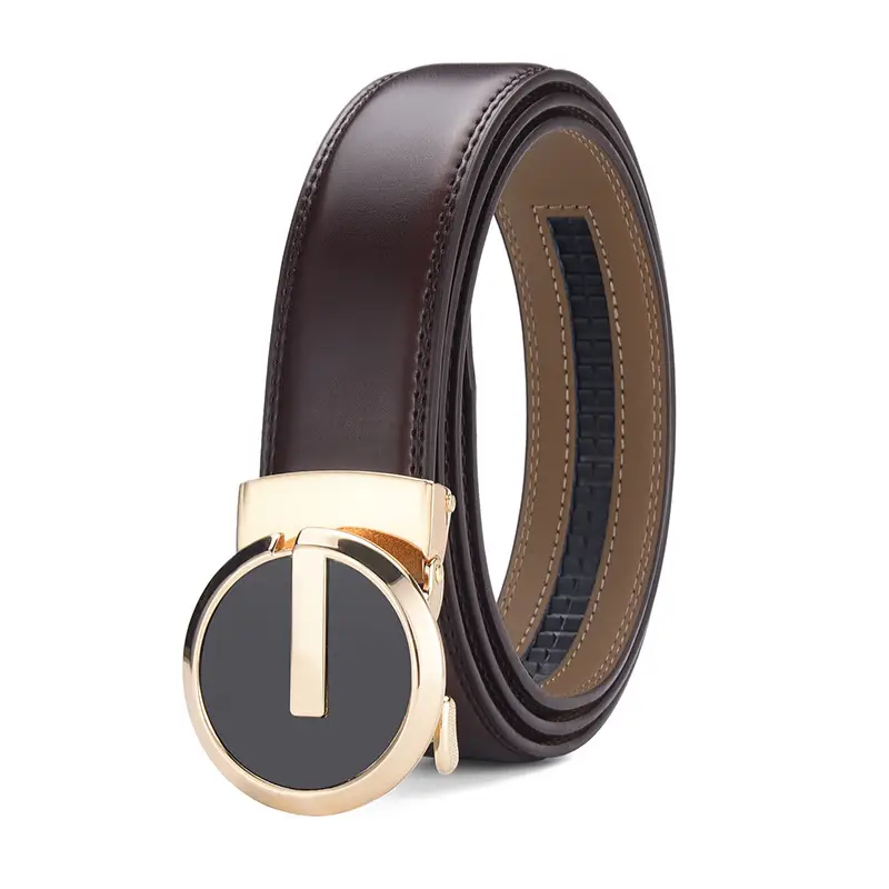 Men's Brown Genuine Leather Belt with Gold Buckle 3.5cm Gap - Image 6