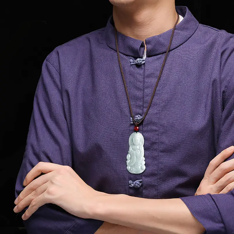 Natural Burma Jade Guanyin Pendant with Red Chain - Image 4