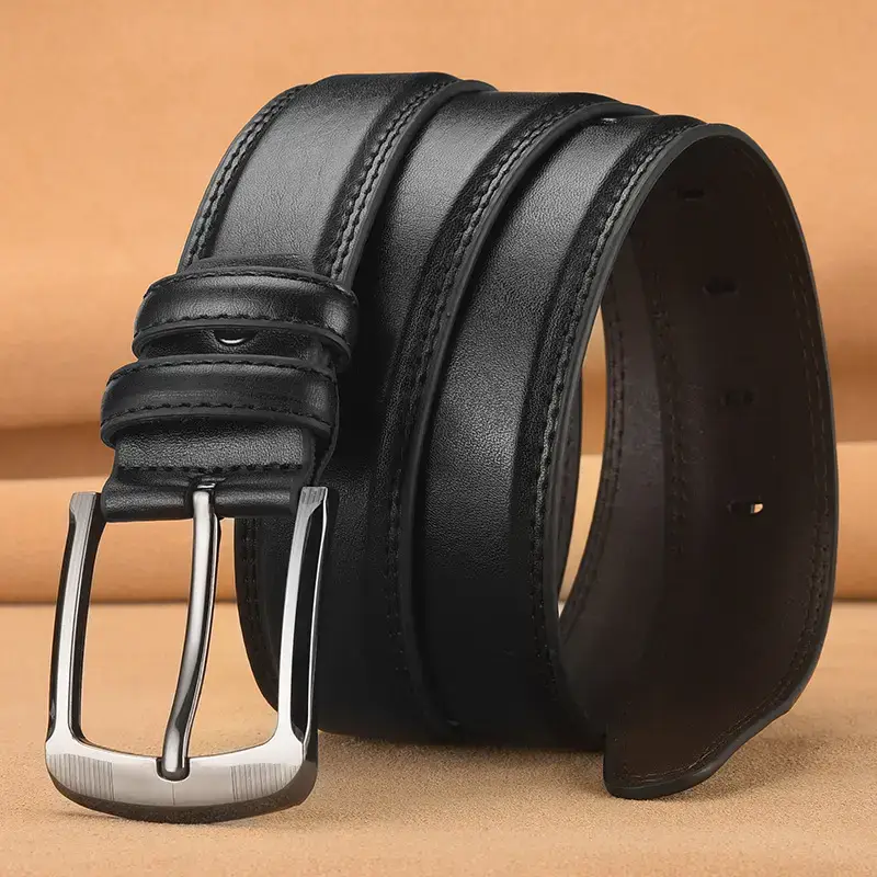 Men's Brown Leather Belt with Silver Buckle - Image 4