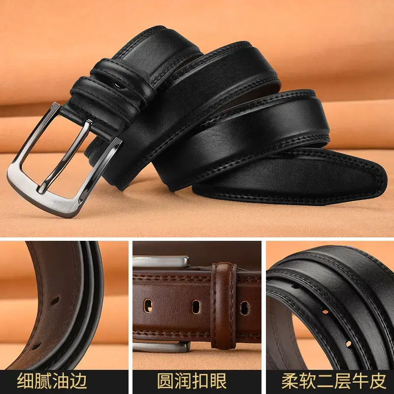 Men's Brown Leather Belt with Silver Buckle - Image 5