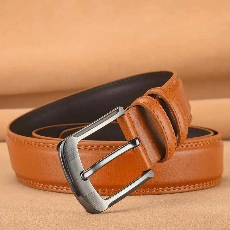 Men's Brown Leather Belt with Silver Buckle - Image 7
