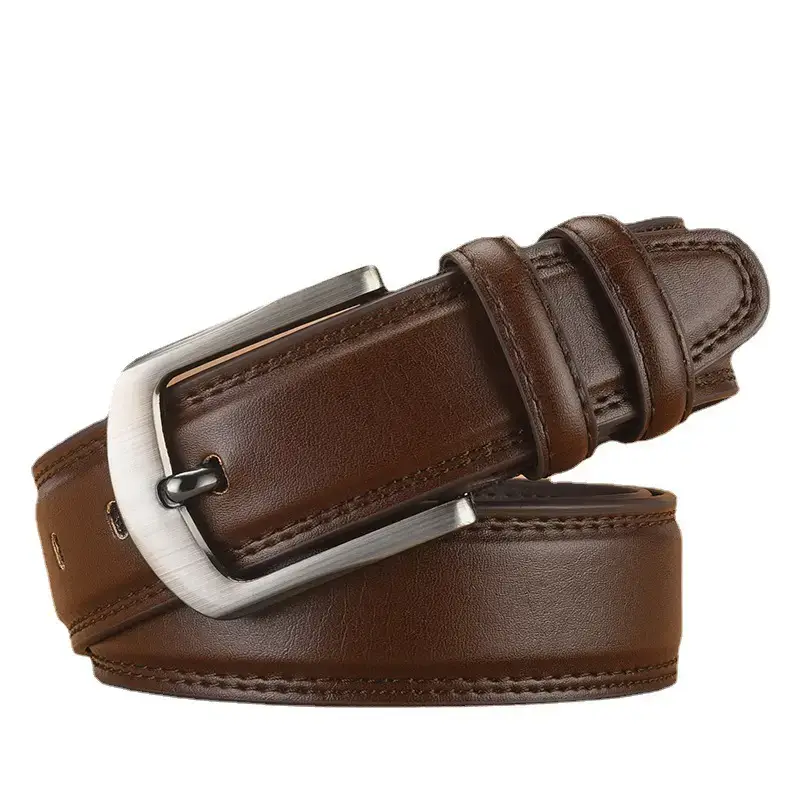 Men's Brown Leather Belt with Silver Buckle - Image 8