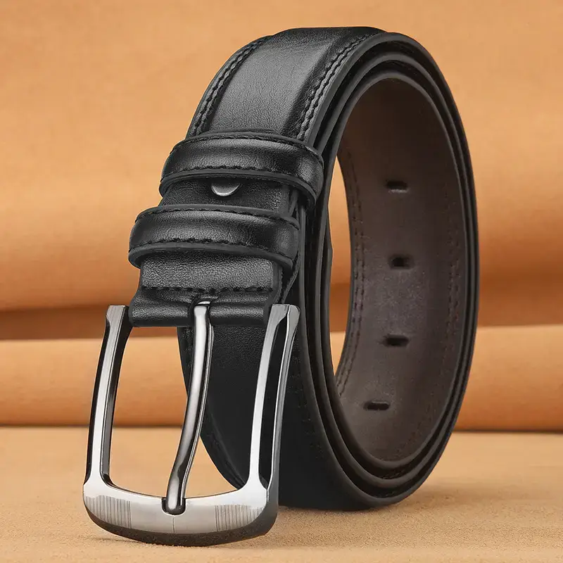 Men's Brown Leather Belt with Silver Buckle