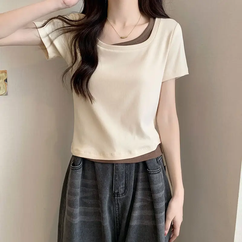 Women Square Collar T-Shirt Summer New Design