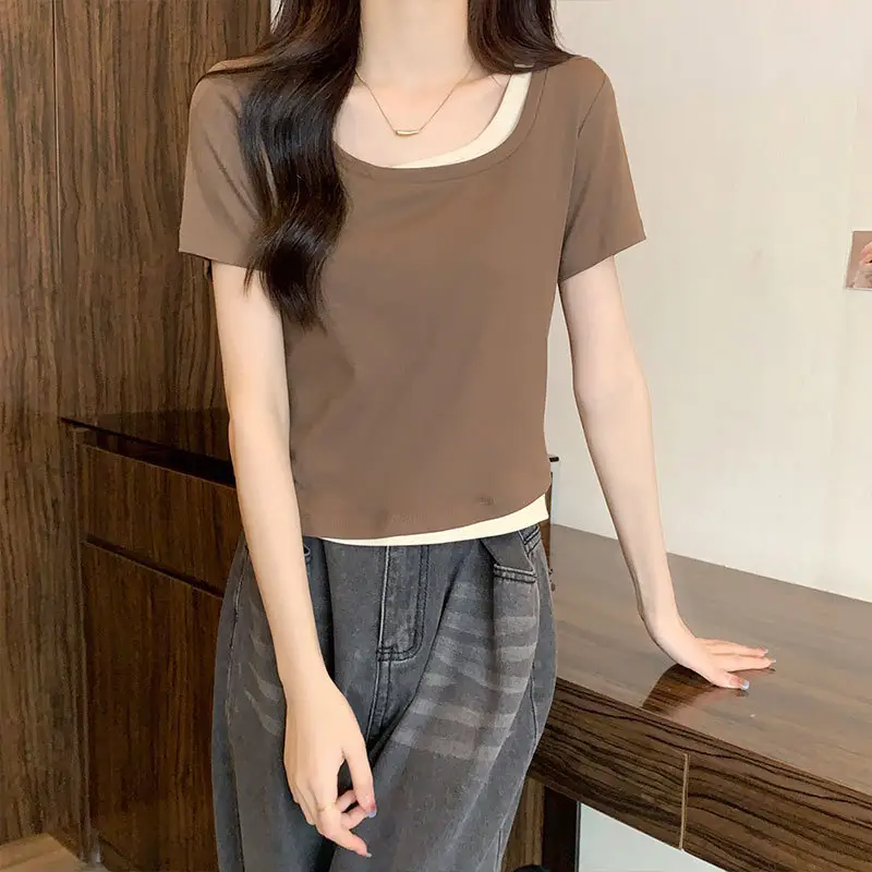Women Square Collar T-Shirt Summer New Design