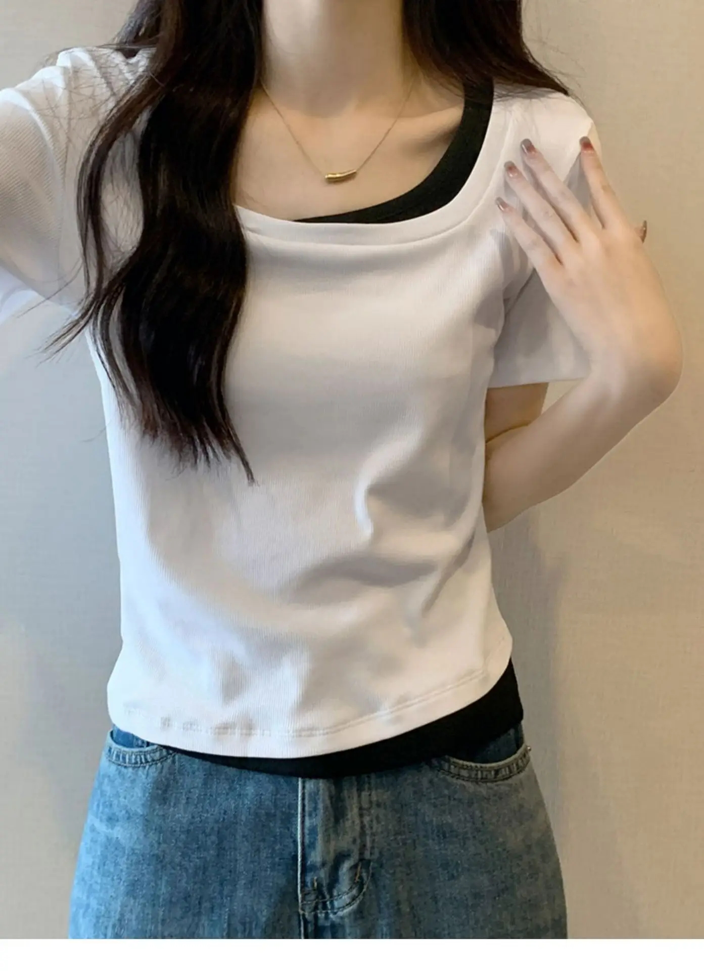 Women Square Collar T-Shirt Summer New Design — feature 11