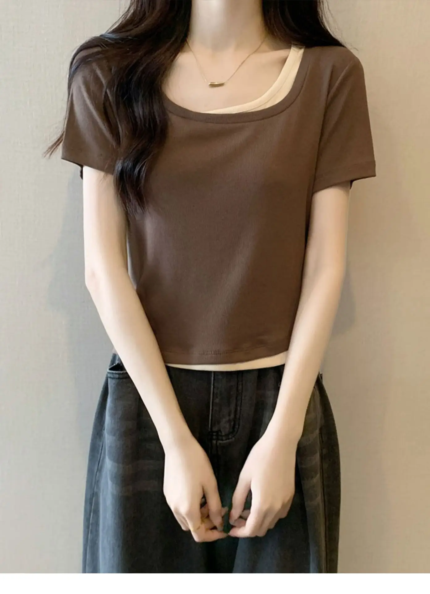 Women Square Collar T-Shirt Summer New Design — feature 14