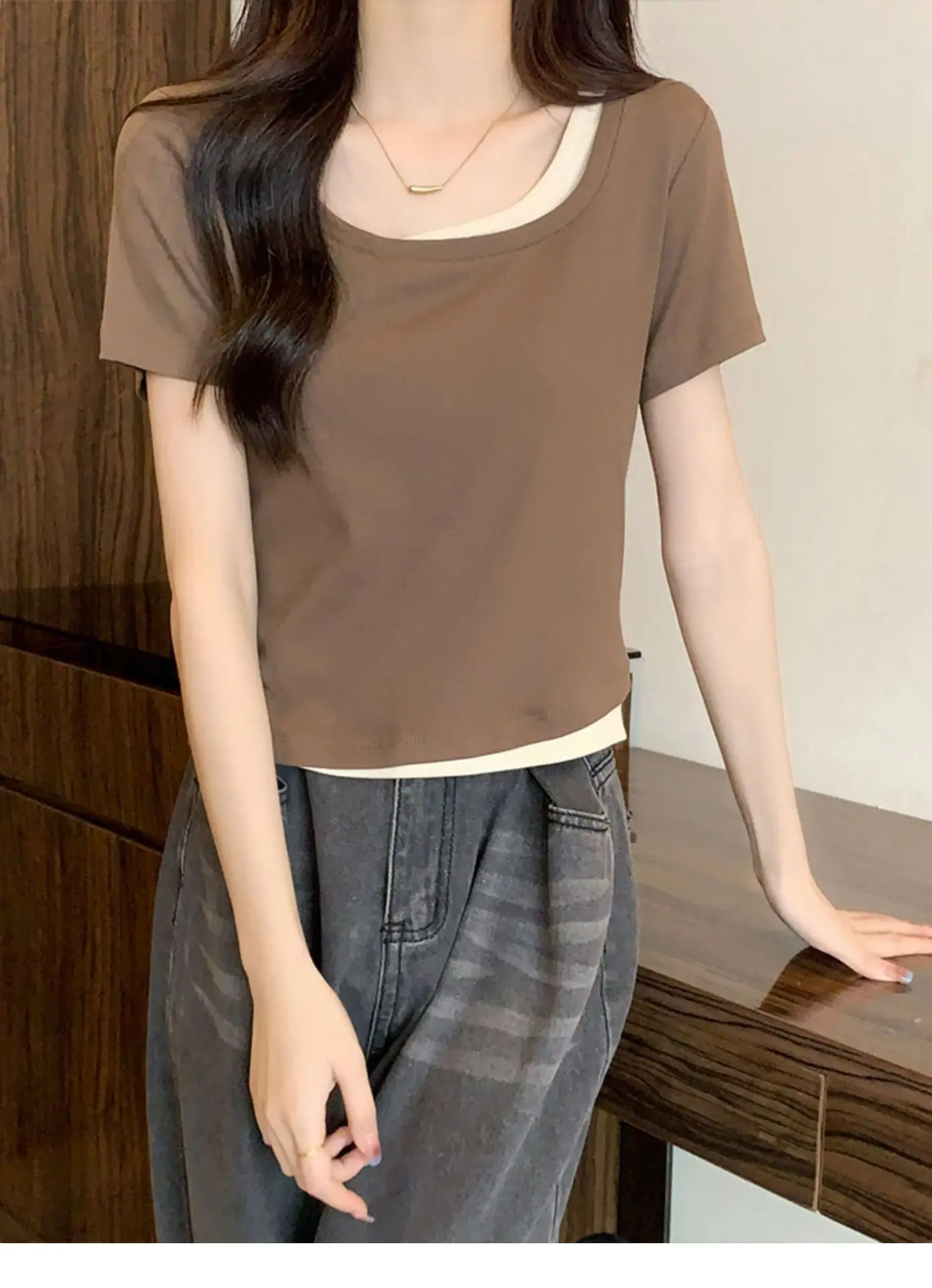 Women Square Collar T-Shirt Summer New Design — feature 16