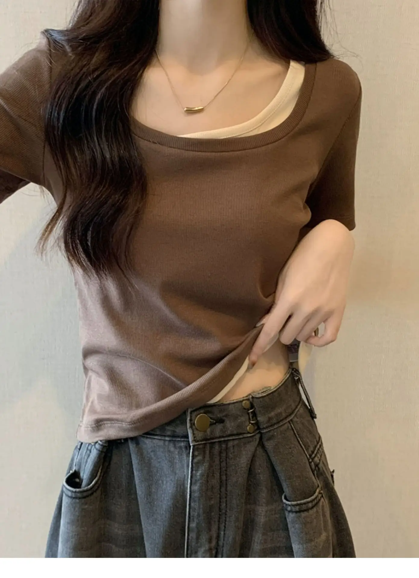 Women Square Collar T-Shirt Summer New Design — feature 17