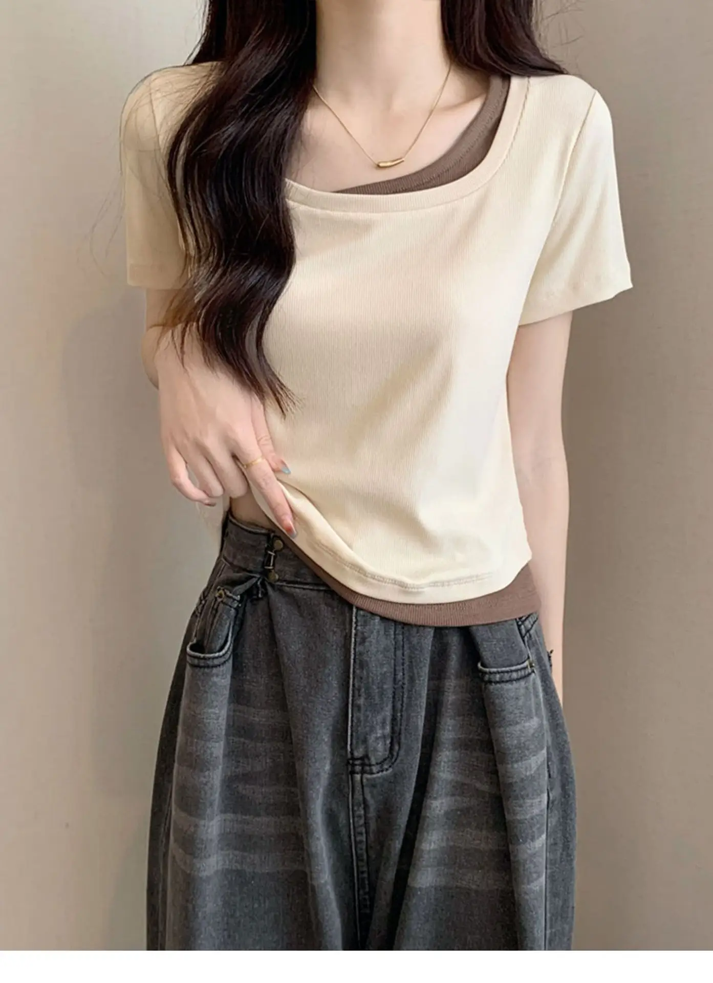 Women Square Collar T-Shirt Summer New Design — feature 3