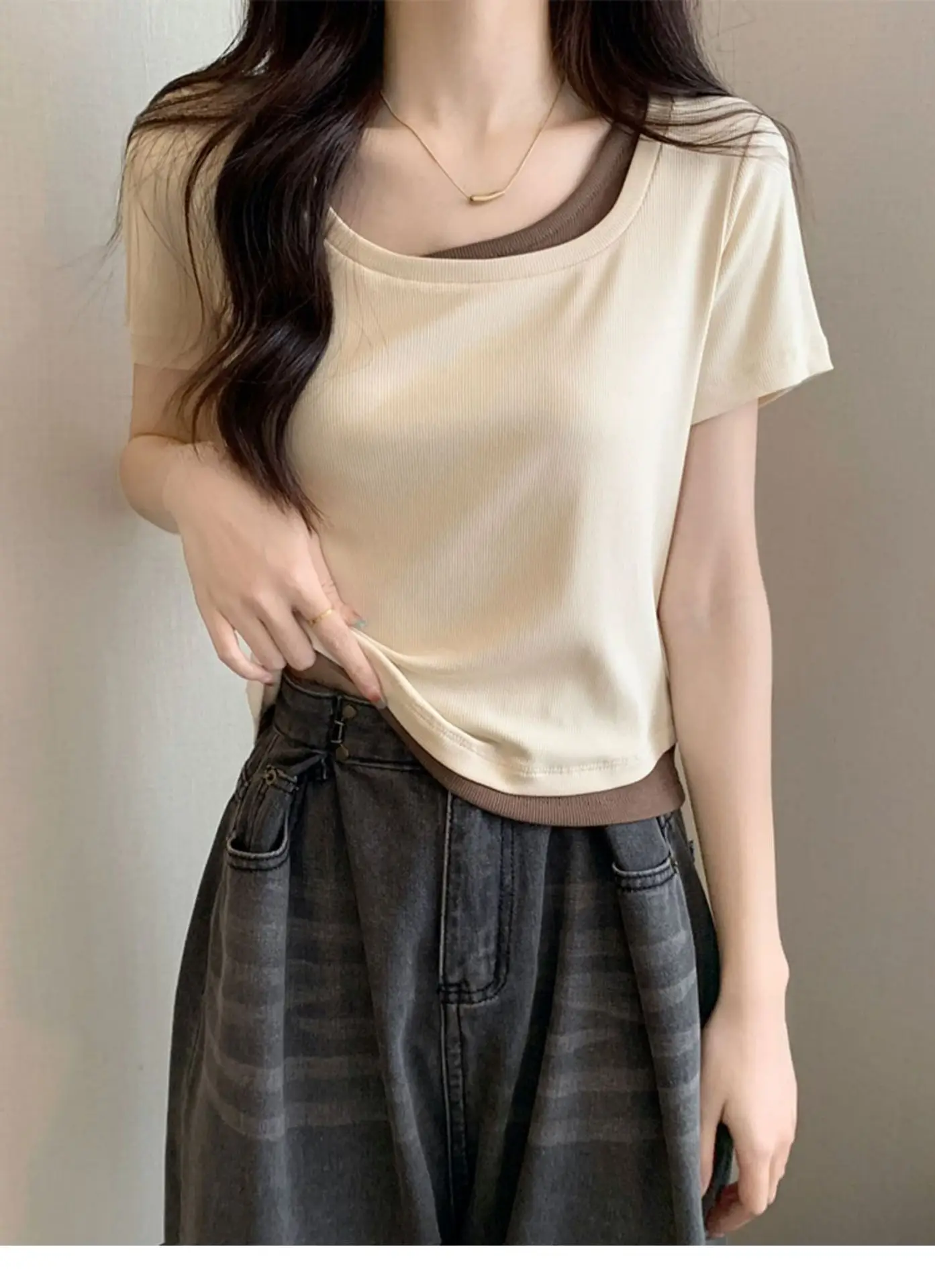 Women Square Collar T-Shirt Summer New Design — feature 4