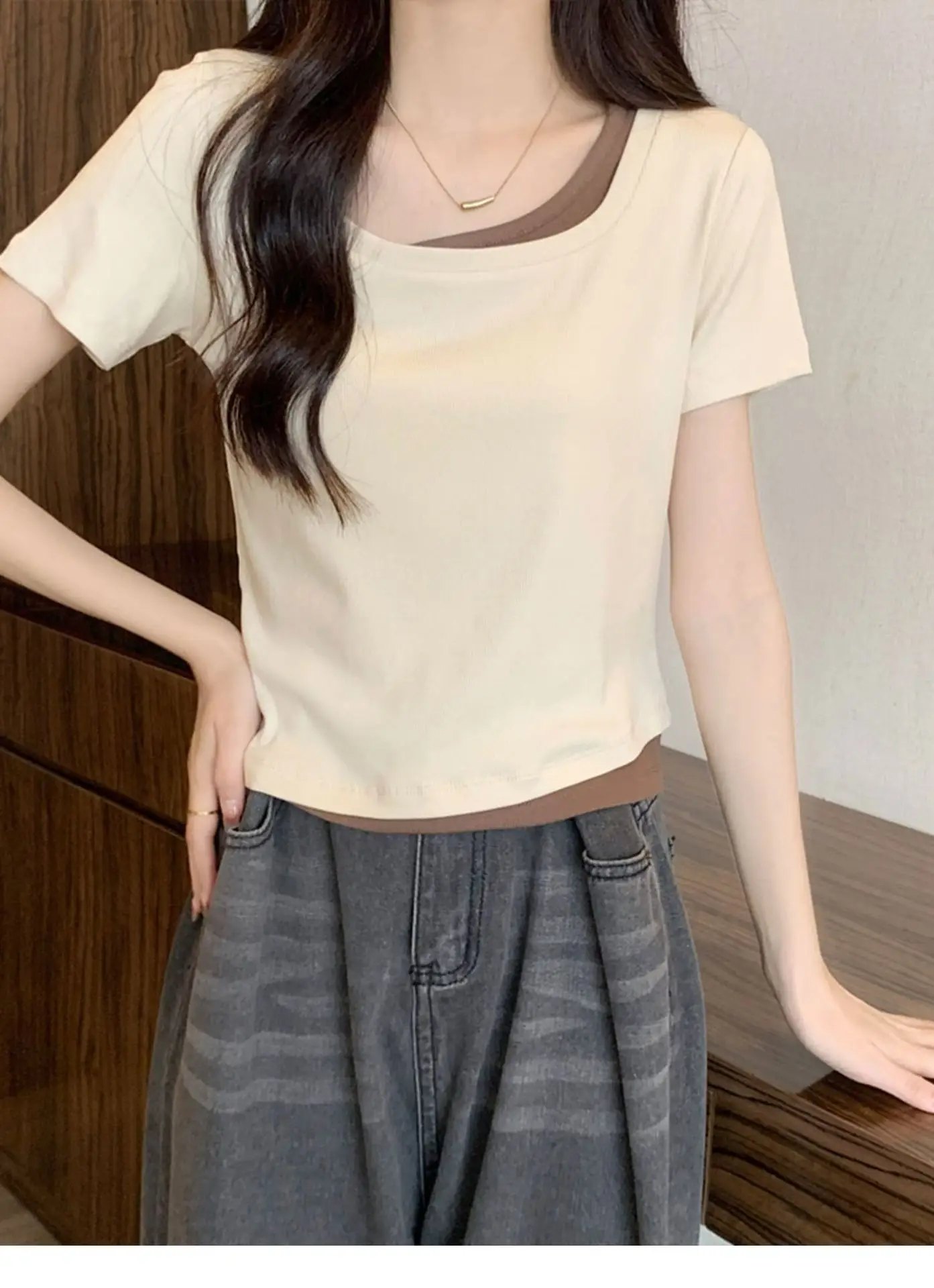 Women Square Collar T-Shirt Summer New Design — feature 5