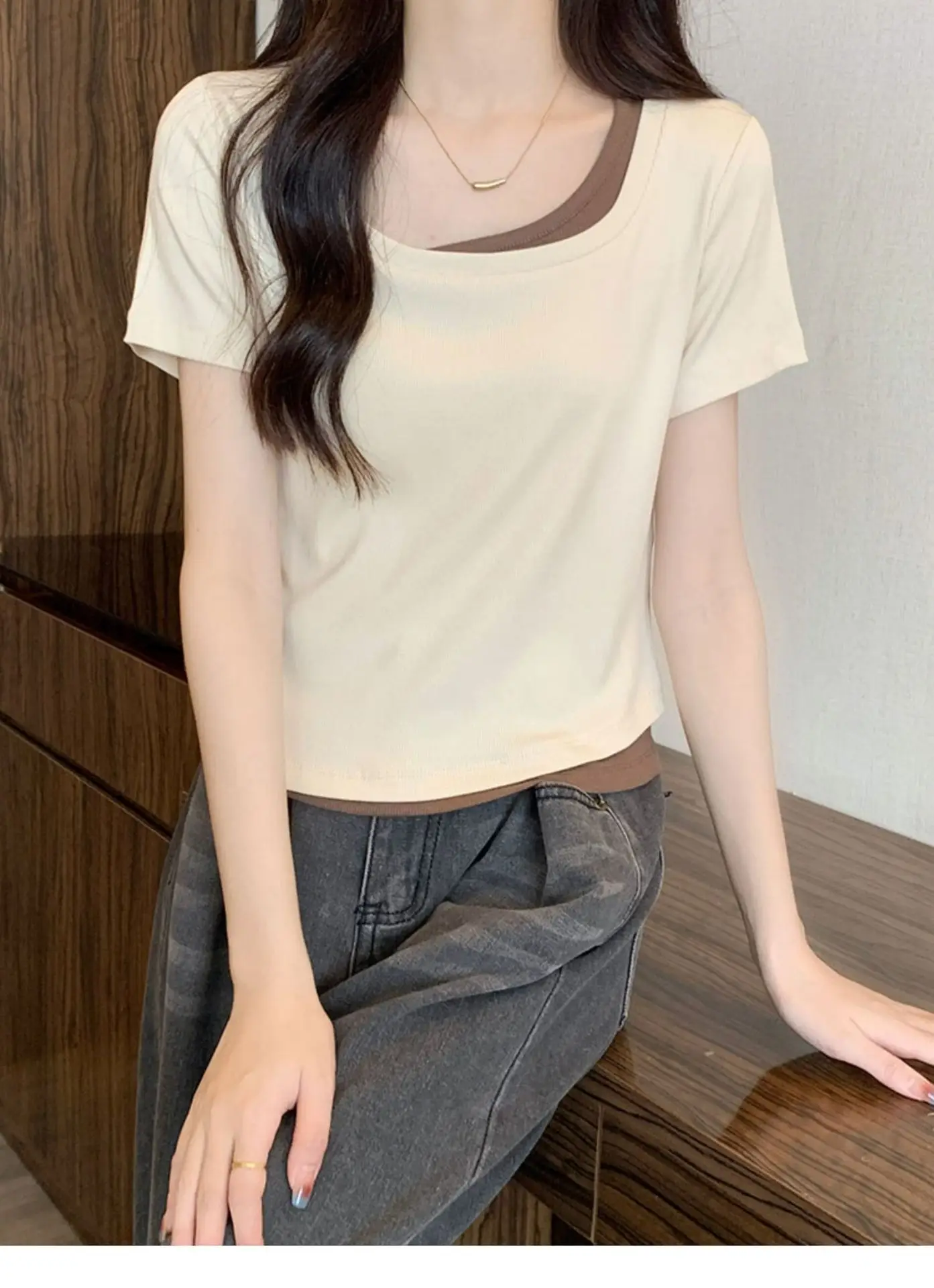 Women Square Collar T-Shirt Summer New Design — feature 6
