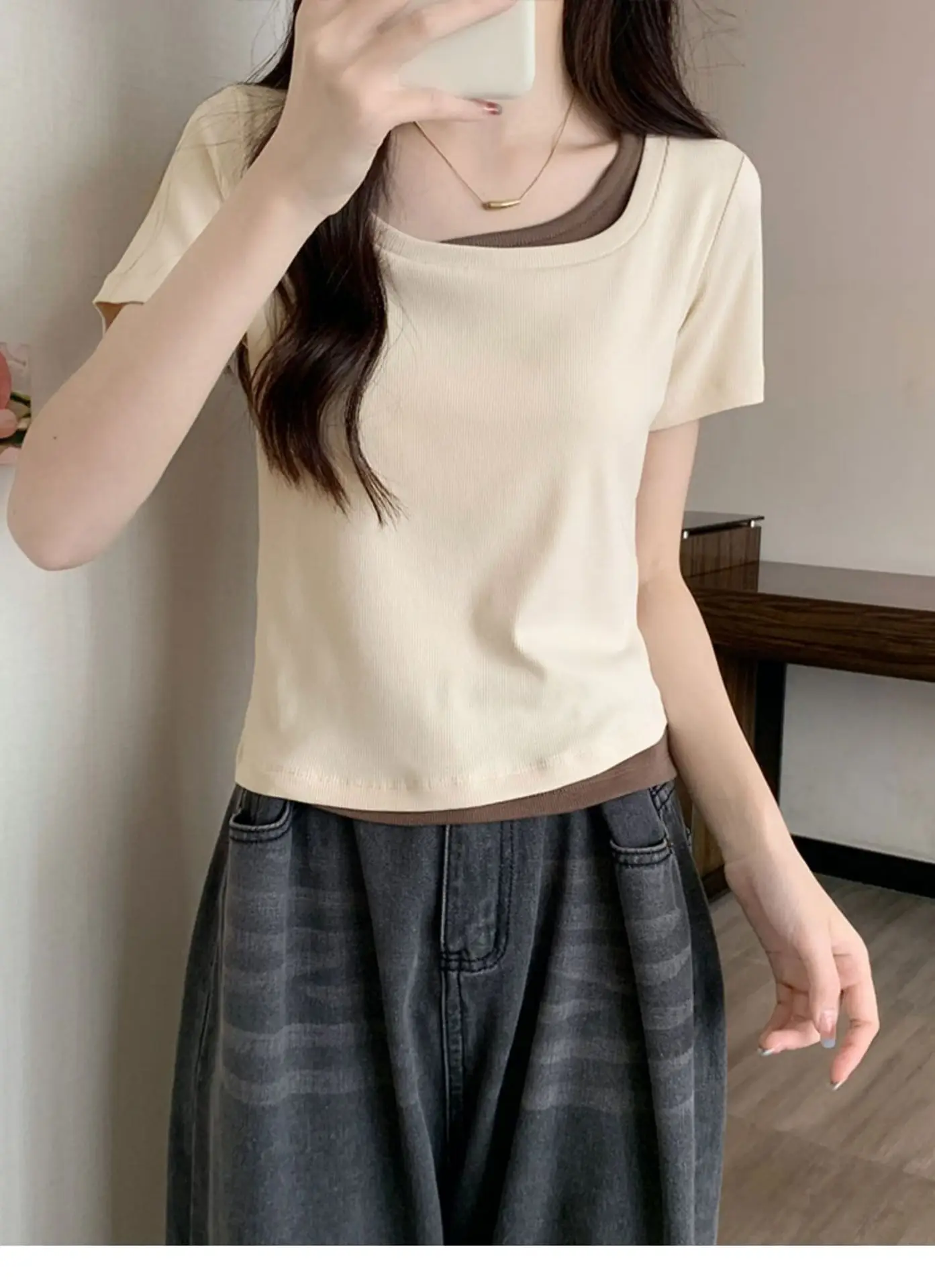 Women Square Collar T-Shirt Summer New Design — feature 7