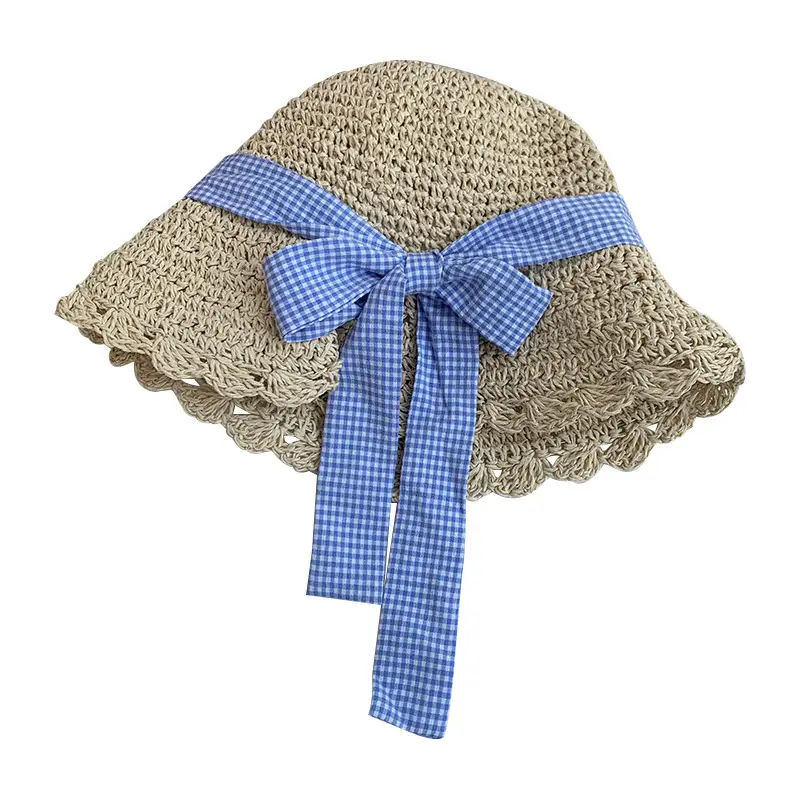 Women Large Straw Hat with Beaded Edge & Pearl Necklace - Image 7