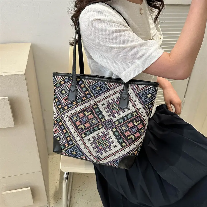 Ethnic Patterned Underarm Tote Bag Women 2025