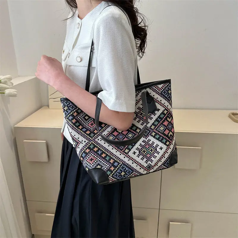 Ethnic Patterned Underarm Tote Bag Women 2025