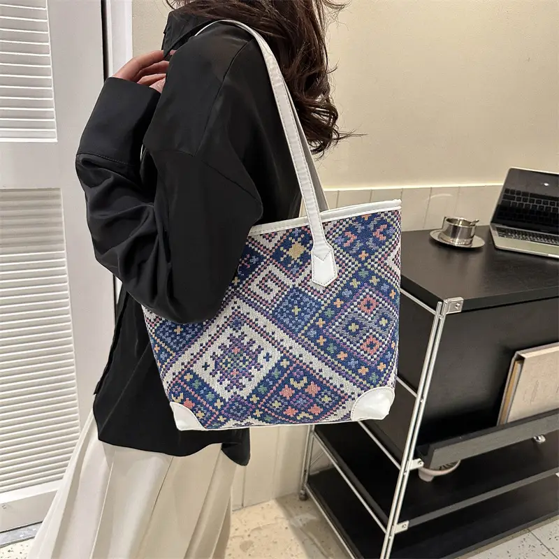 Ethnic Patterned Underarm Tote Bag Women 2025