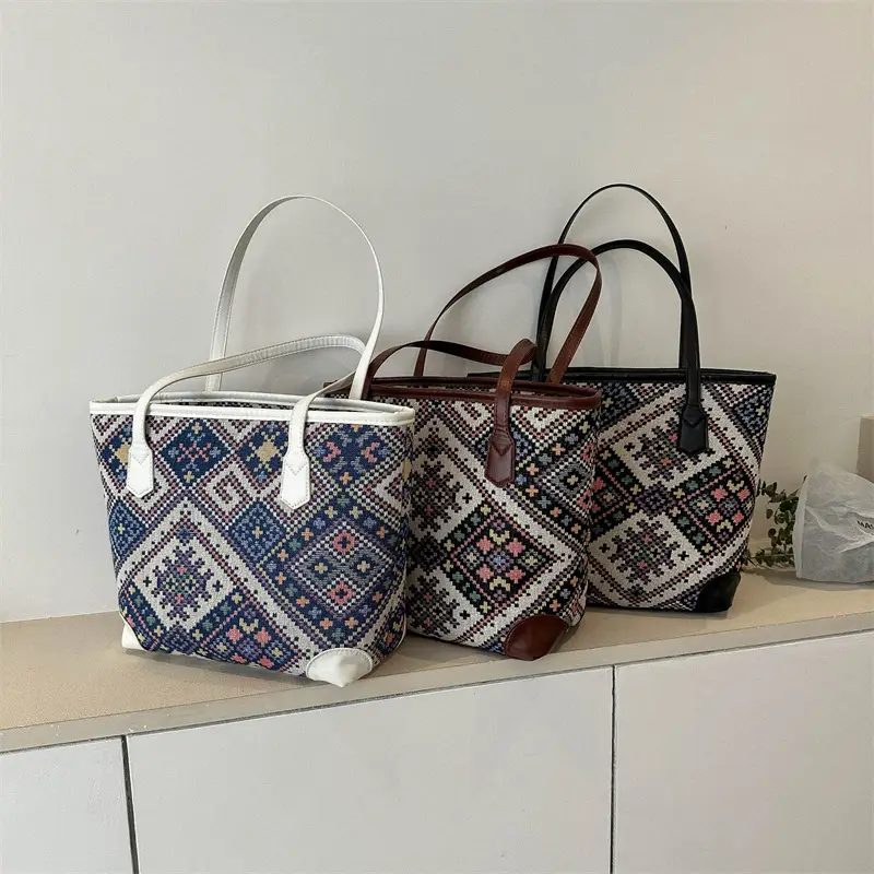 Ethnic Patterned Underarm Tote Bag Women 2025
