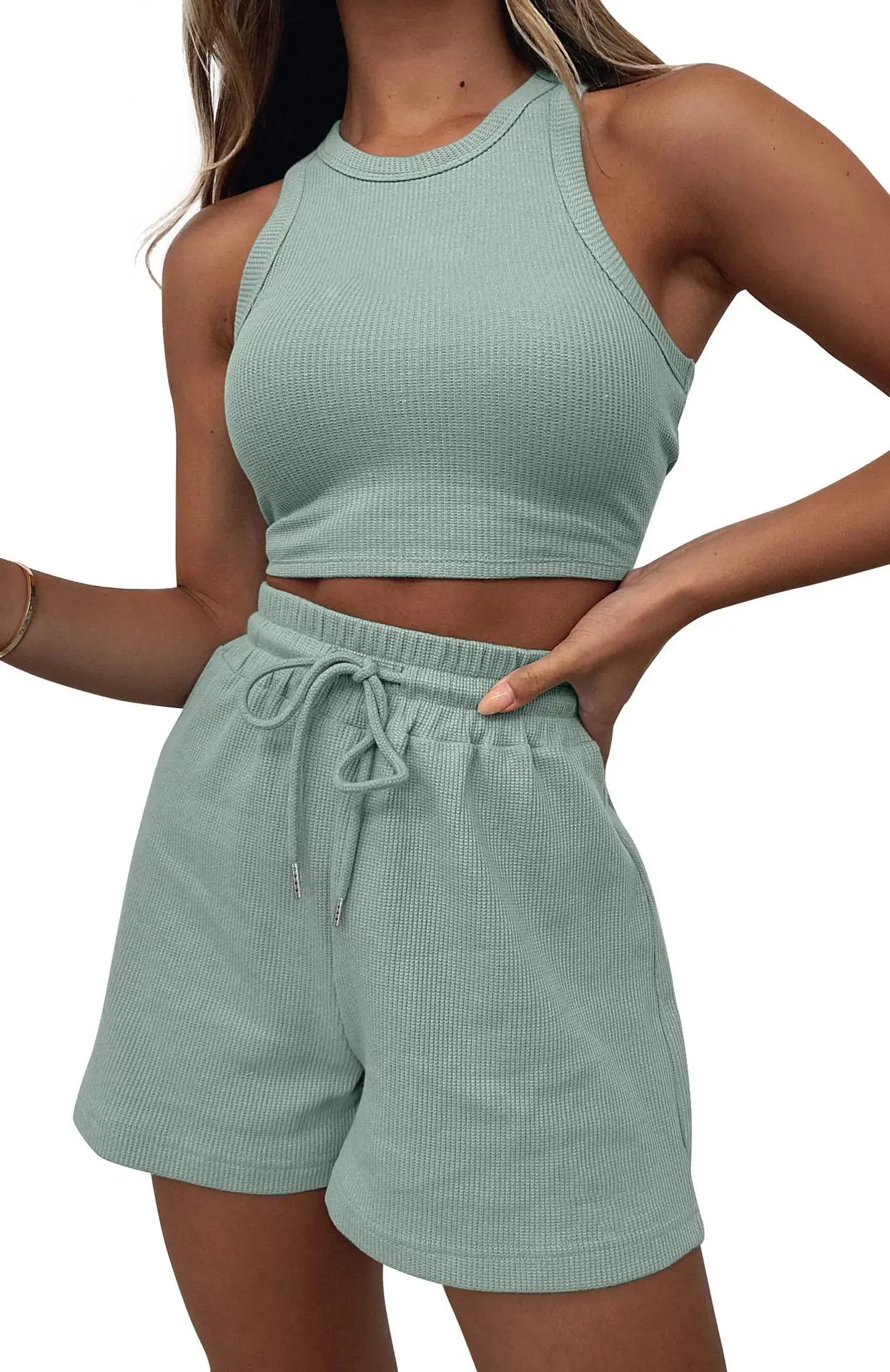Women's Grey Sleeveless Shorts Set Summer Casual