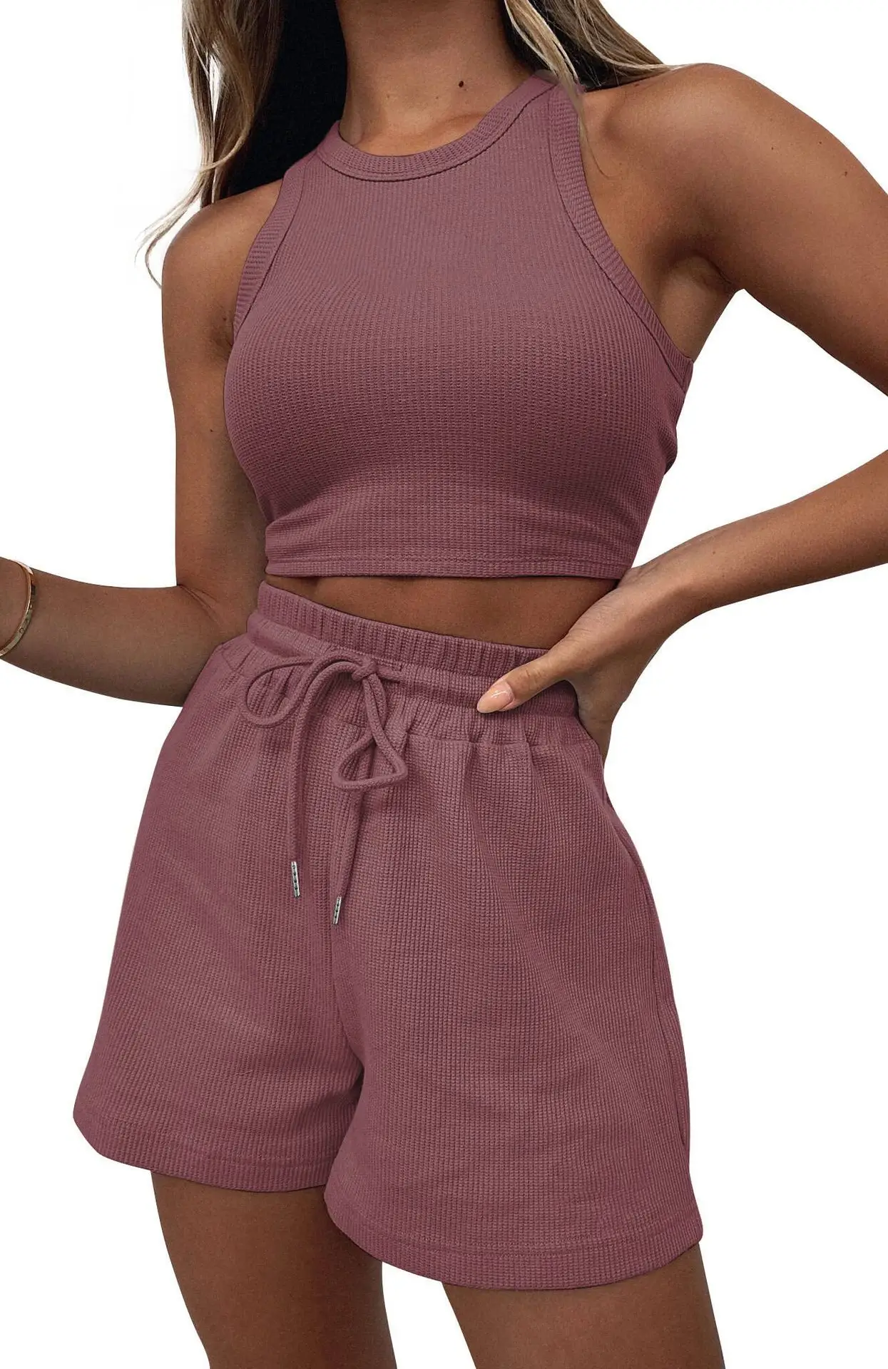 Women's Grey Sleeveless Shorts Set Summer Casual — feature 13