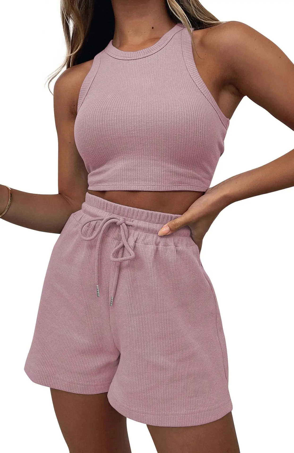 Women's Grey Sleeveless Shorts Set Summer Casual — feature 14