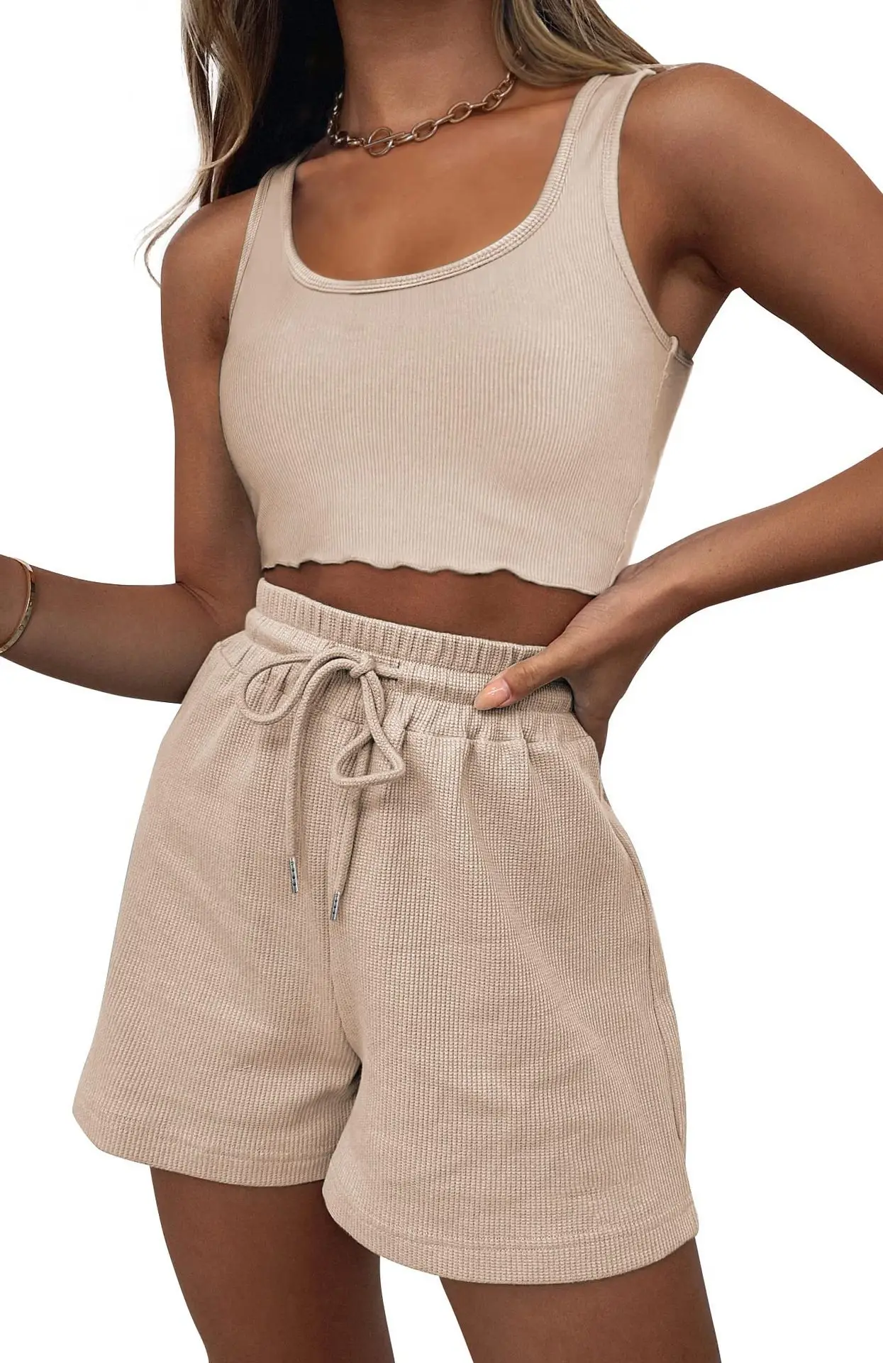 Women's Grey Sleeveless Shorts Set Summer Casual — feature 17