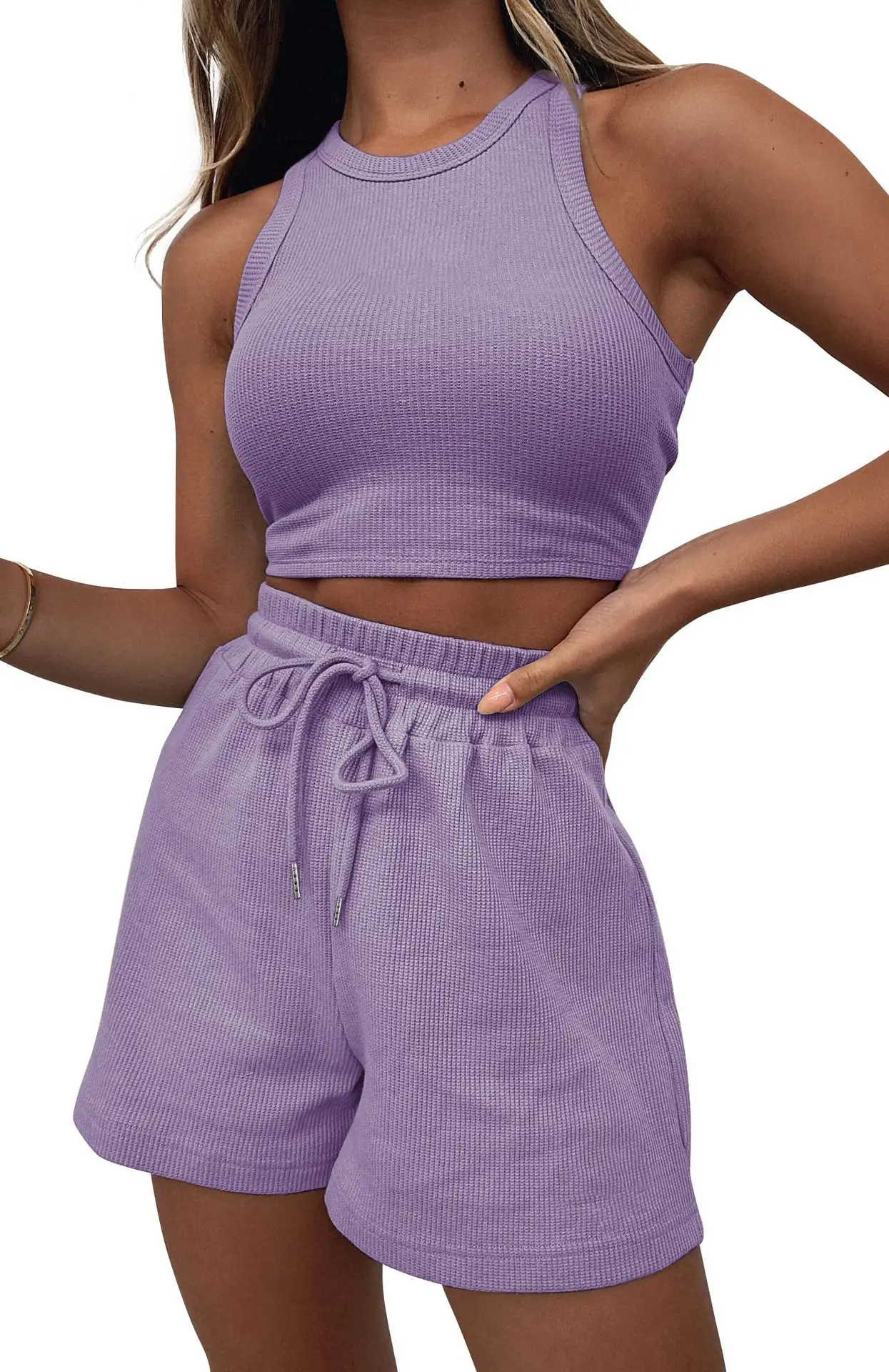 Women's Grey Sleeveless Shorts Set Summer Casual
