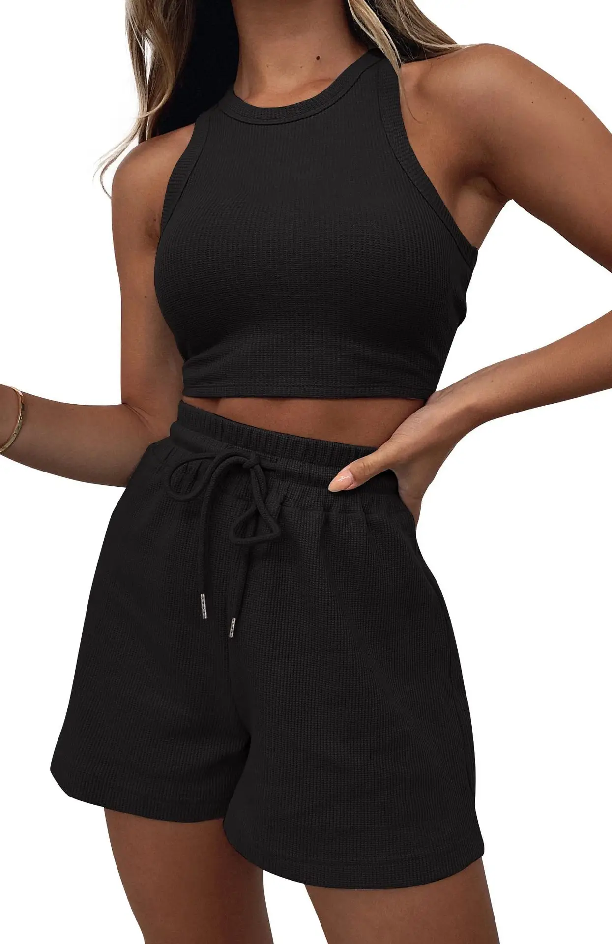 Women's Grey Sleeveless Shorts Set Summer Casual