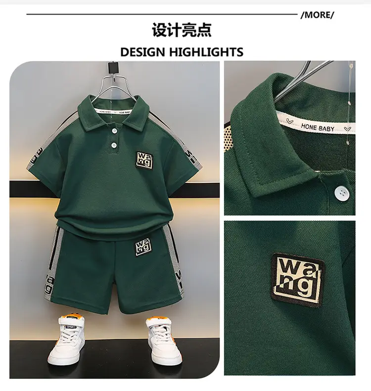 Boys Green Polo Suit 2025 Summer New Kidsren — feature 4